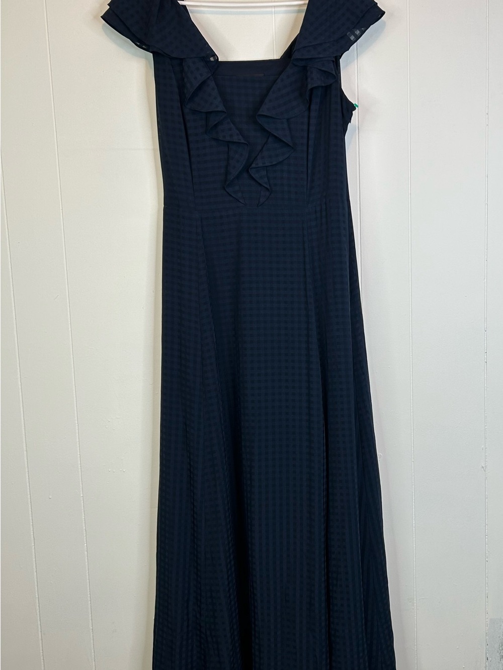 Donna Karan New York Navy Check/Gingham Maxi Dress, Ruffle size 14 (340)